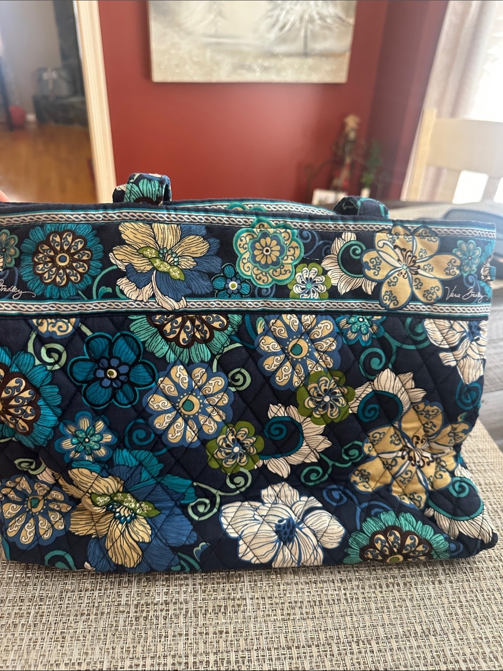 Vera Bradley Navy Teal Floral Quilted Tote